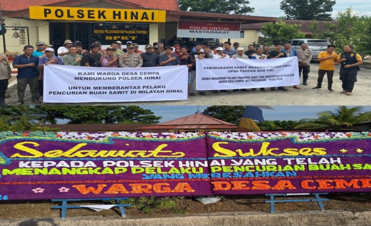 Berhasil Amankan Pelaku Pencurian Buah Sawit Warga, Halaman Polsek Hinai Dibanjiri Papan Bunga